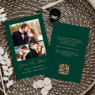 Budget 3-Fotocollage Grön QR-kod Spara datum