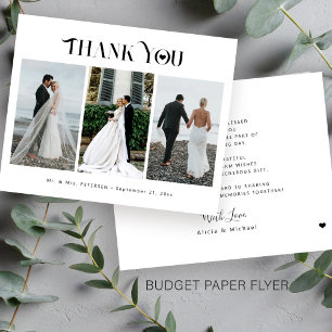 Budget 3 fotokollage modern bröllop tackkort flygblad