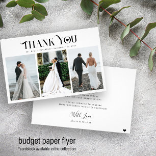 Budget 3 fotokollage modern bröllop tackkort flygblad