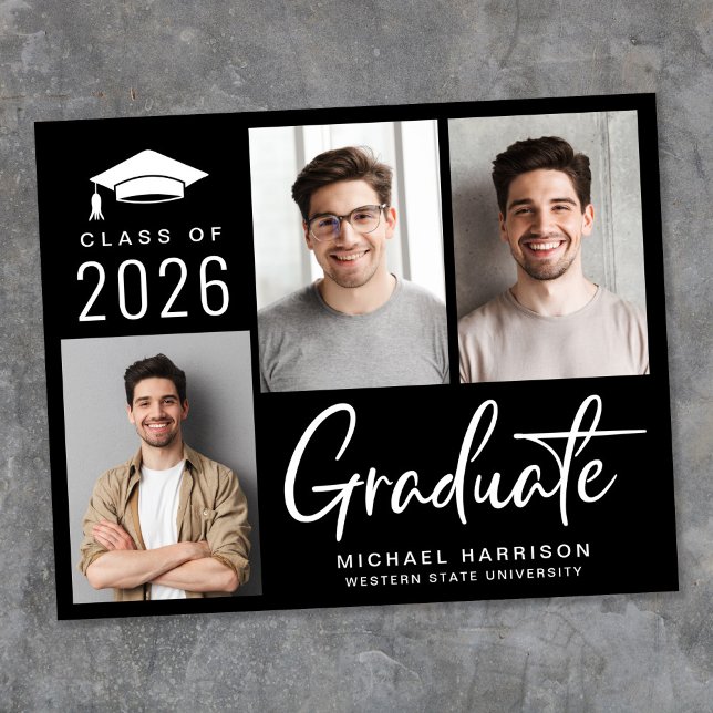 Budget 3 Photo Black Studenten-meddelande (Cherish the milestone: share your graduate's achievement with a custom photo graduation announcement)