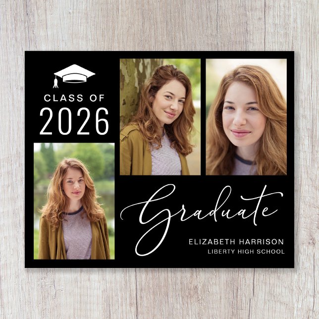 Budget 3 Photo Black Studenten-meddelande (Share the pride and excitement of your grad's achievement with friends and family near and far)