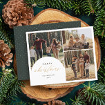 Budget 3 Photo Collage Arch God jul Photo<br><div class="desc">Gör minnen oförglömliga med vårt budgetfotokort för Helgdag. En härlig 3-fotokollage med ett bågöverlägg på den lämnat, som är märkt med "God jul" i faux-guld-folie med kalligrafi. Anpassa den med din familj namn och år i ett elegant, minimalistiskt teckensnitt. Vänd den över om du vill visa bakgrunden till grönten för...</div>