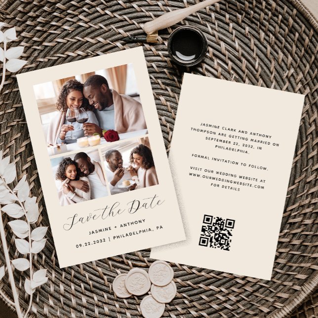 Budget 3-Photo Collage Beige Spara datum (Skapare uppladdad)