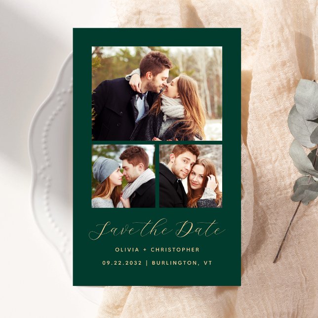 Budget 3-Photo Collage Grönt Spara datum (Skapare uppladdad)