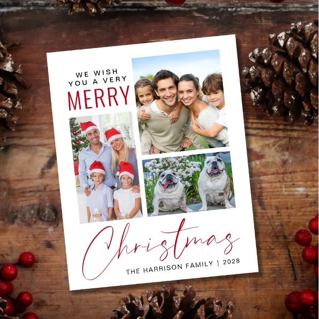 Budget 3 Photo God jul Helgdag Card (This holiday season, let your family's smiles and heartwarming memories shine on our 3 photo card)