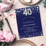 Budget 40-årsdag - inbjudan till marinblå silver<br><div class="desc">En modern,  snyggt och glamorös inbjudan till en 40-årsdag party. En marin blå bakgrund,  dekorerad med faux silver-stjärnor. Anpassa och lägg till ditt namn och information om party. Nummer 40 skrivs med ett stil-teckensnitt med ballong.</div>
