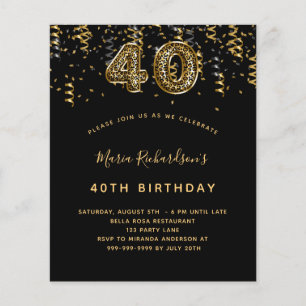 Budget 40-årsdag svart guld leopard party