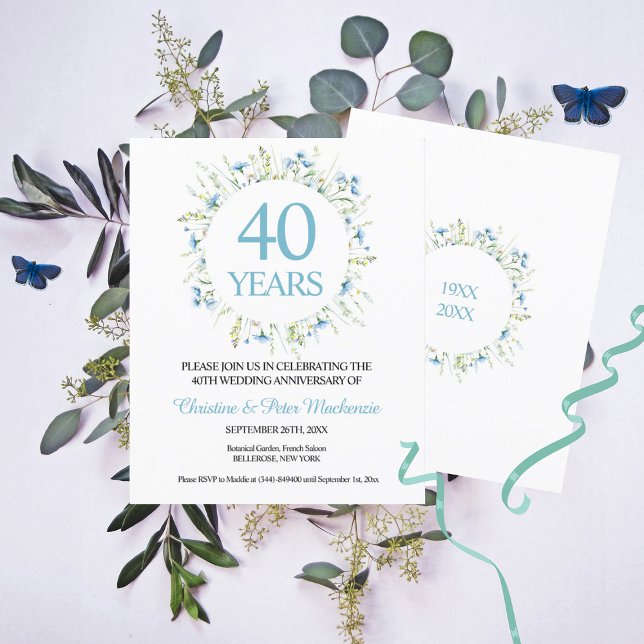 Budget 40-årsjubileum Blå vilda blommor årsdag (Skapare uppladdad)
