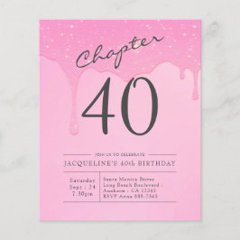 Budget 40:e födelsedag Rosa Grått-inbjudan Flygblad