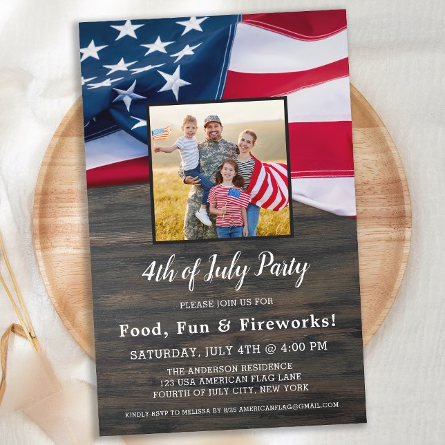 Budget 4:e juli Party American Flagga Photo Invit (Skapare uppladdad)