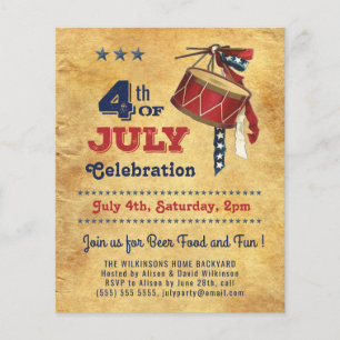BUDGET 4:e JULY Vintage Drum Party-inbjudan Flygblad