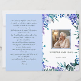 Budget 4 Page Funeral Program Soft Blue Blommigt