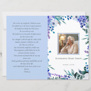 Budget 4 Page Funeral Program Soft Blue Blommigt