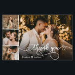 Budget 4 Photo Collage Bröllop Tack Script Flygblad<br><div class="desc">Budget Modern, Elegant Hand Lettered Bröllop (4) Photo Collage Tack personlig låg budget för THIN (!)-kort till ett rimligt pris. Snyggt bröllop tackar dig för att du har en kortmall med fyra (4) foto på framsidan och ett (1) foto på baksidan. Med texten "Tack" i ett snabbt skrivet typografiskt skript...</div>