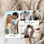 Budget 4 Photo Collage Bröllop Tack Script Flygblad<br><div class="desc">Budget, minimal Elegant Modern Script 4 Photo Collage Bröllop Tack personlig till ett överkomligt pris för lågbudgetflygare. Snyggt bröllop tackar dig för en papper mall med fyra (4) foto på framsidan och ett foto på baksidan. Med texten "Tack" i ett snabbt, bokstaverat typsnitt med text i skrivstil med svart på...</div>