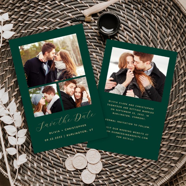 Budget 4-Photo Collage Grönt Spara datum (Skapare uppladdad)