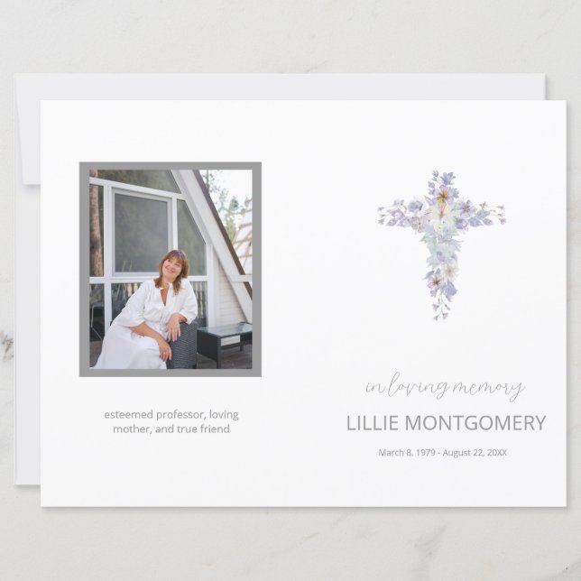 Budget 4-sidig blommig kors begravningsprogram (Framsida)