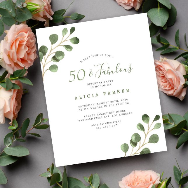 Budget 50-års födelsedag elegant festsedel (Skapare uppladdad)