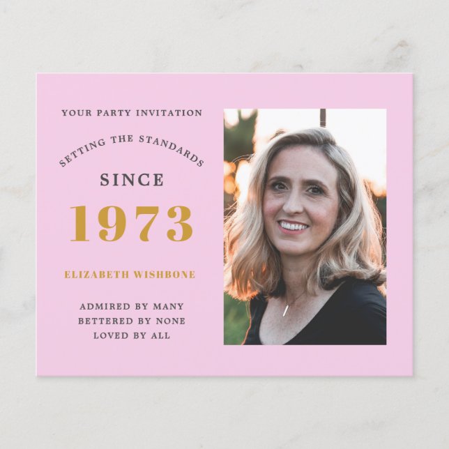 Budget 50-års födelsedagsinbjudan 1973 Namn Foto Flygblad (Framsidan)