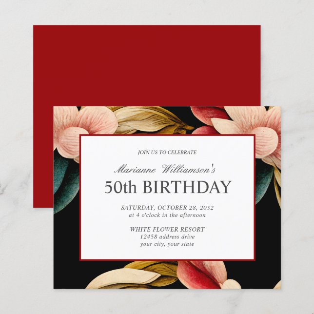 Budget 50-årsfirande kvinnlig VINTAGE BLOMMOR (Fram/baksida)
