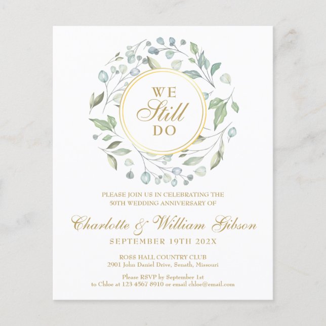 Budget 50-årsjubileum Förnyelse av löfte inbjudan (Framsida)