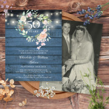 Budget 50-årsjubileum Foto Rustic Blommigt Inbjuda