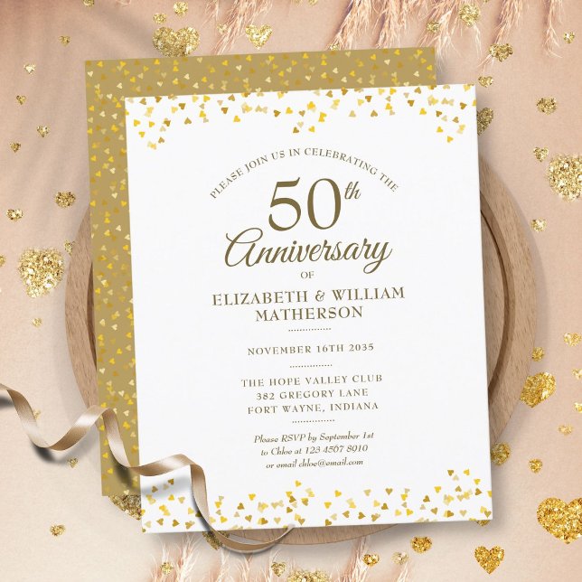 Budget 50-årsjubileum Guldhjärtans Inbjudan (Budget 50th Anniversary Gold Hearts Invitation)