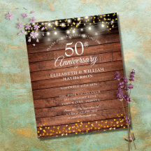 Budget 50-årsjubileum Rustic Guld Hearts Inbjudan