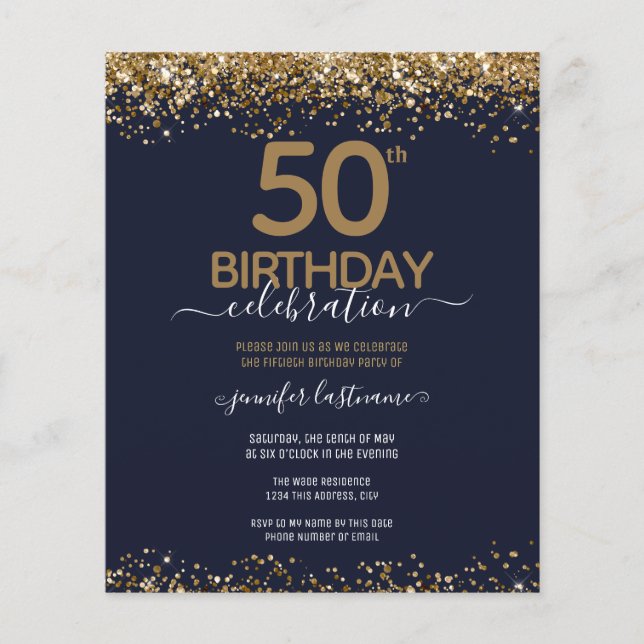 Budget 50:e födelsedag i Glitter Flygblad (Framsidan)