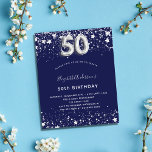 Budget 50: e födelsedag - inbjudan till marinblått<br><div class="desc">En modern,  snyggt och glamorös inbjudan till 50:e födelsedagsfesten. En marin blå bakgrund,  dekorerad med faux silver-stjärnor. Anpassa och lägg till ditt namn och information om party. Nummer 50 skrivs med ett stil-teckensnitt i ballong.</div>