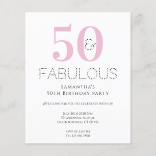 Budget 50:e födelsedag Modern Rosa Party-inbjudan Flygblad