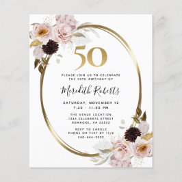 Budget 50:e födelsedag Ro och Guld Party Inbjudan