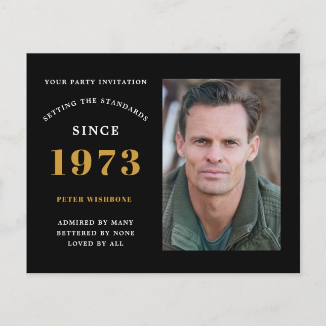 Budget 50:e födelsedagsinbjudan 1973 Namn - fotofi Flygblad (Framsidan)