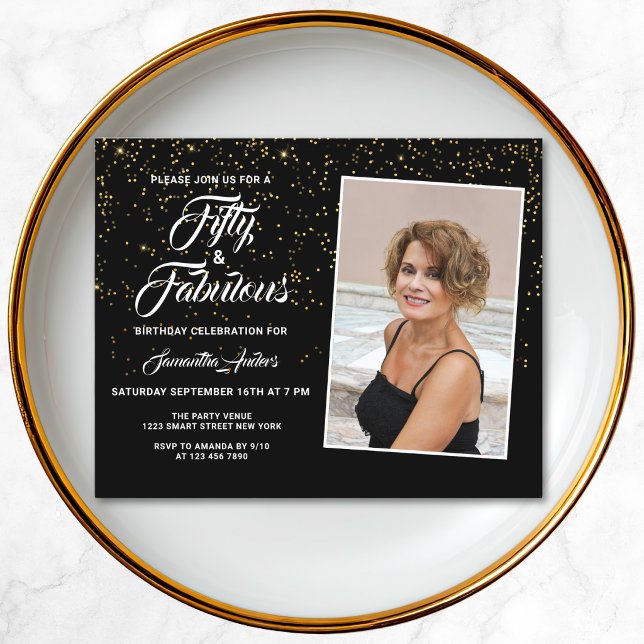 Budget 50 och fantastisk guldglitter-inbjudan (Skapare uppladdad)