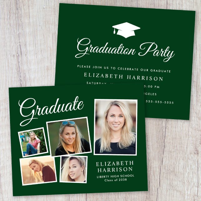 Budget 5 inbjudan till Studentfest för fotoGrönt (A personalized photo graduation party invitation to celebrate the graduate's achievements)