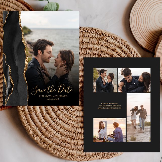 Budget 5-Photo Black Guld Agate Spara datumkortet (Skapare uppladdad)