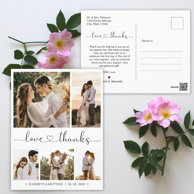 Budget 5 Photo Collage Bröllop Tack vykort (Skapare uppladdad)