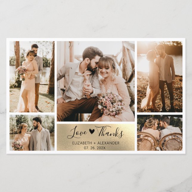 Budget 5 Photos Gold Foil Bröllop - tackkort (Framsida)