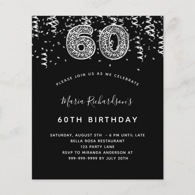 Budget 60-årsfirande svart silver leopard party (Framsida)
