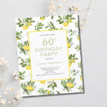 Budget 60:e födelsedag Citrusinbjudan till Citrus<br><div class="desc">Den 60:e födelsedagsfestens inbjudan till citrusfrukter mönster. Modern,  trendigets sommarvattenfärgade citrondesign. Lätt att ändra texten.</div>
