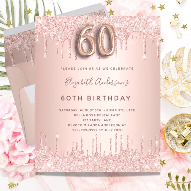 Budget 60 födelsedag ro guld glitter rosa droppar (Skapare uppladdad)