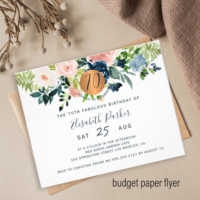 Budget 70-års födelsedagsfest för blomster Invitat Flygblad (Skapare uppladdad)