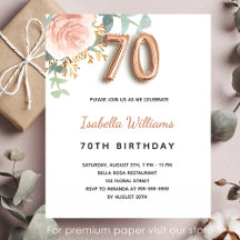 Budget 70-årsdag blommigt ro guld eucalyptus