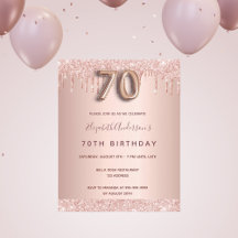 Budget 70-årsfirande roséguld glitter inbjudan