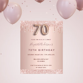 Budget 70-årsfirande roséguld glitter inbjudan