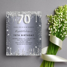 Budget 70-årsfirande silver glitter-inbjudan
