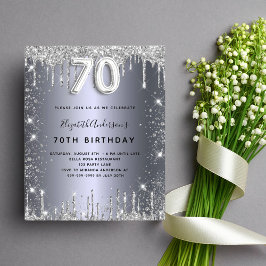 Budget 70-årsfirande silver glitter-inbjudan