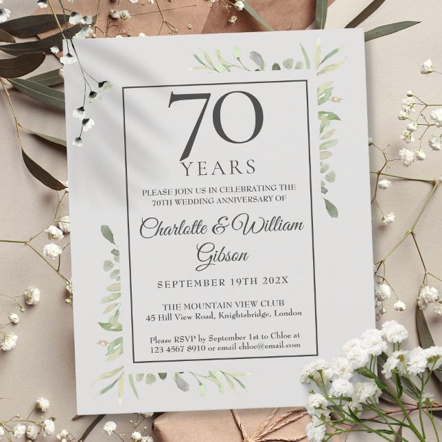 Budget 70-årsjubileum Grönhet Inbjudan (Budget 70th Anniversary Greenery Invitation)