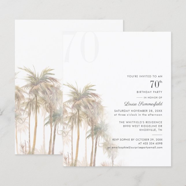 Budget 70:e Födelsedagsfesten Handflatan Träd inbj (Fram/baksida)