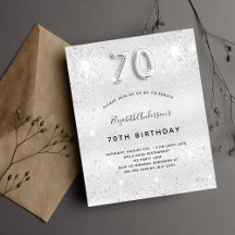Budget 70 födelsedag silver glitter inbjudan